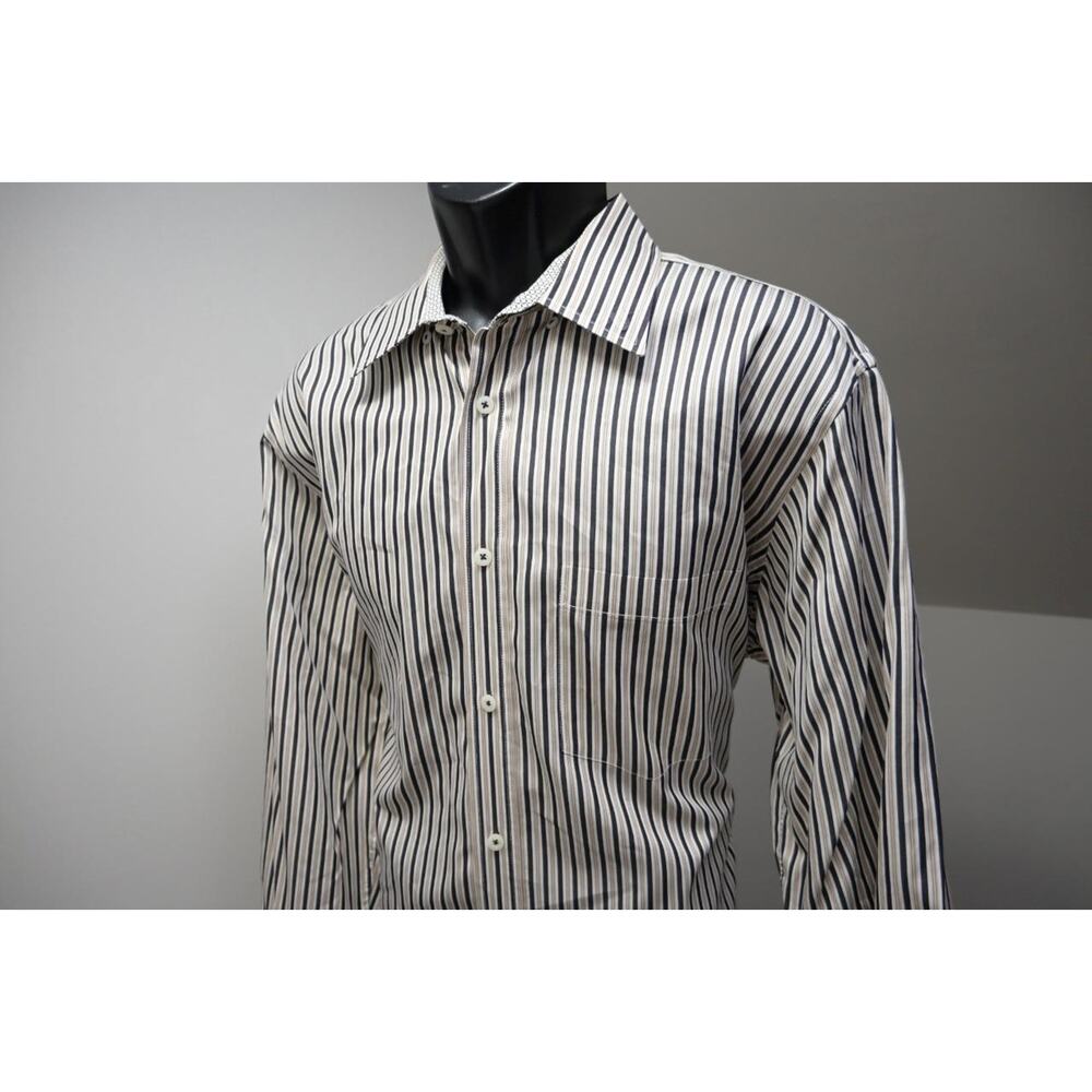 Bugatchi Uomo Dress Shirt Classic Fit Flip Cuff Striped Button Up Mens Size XL